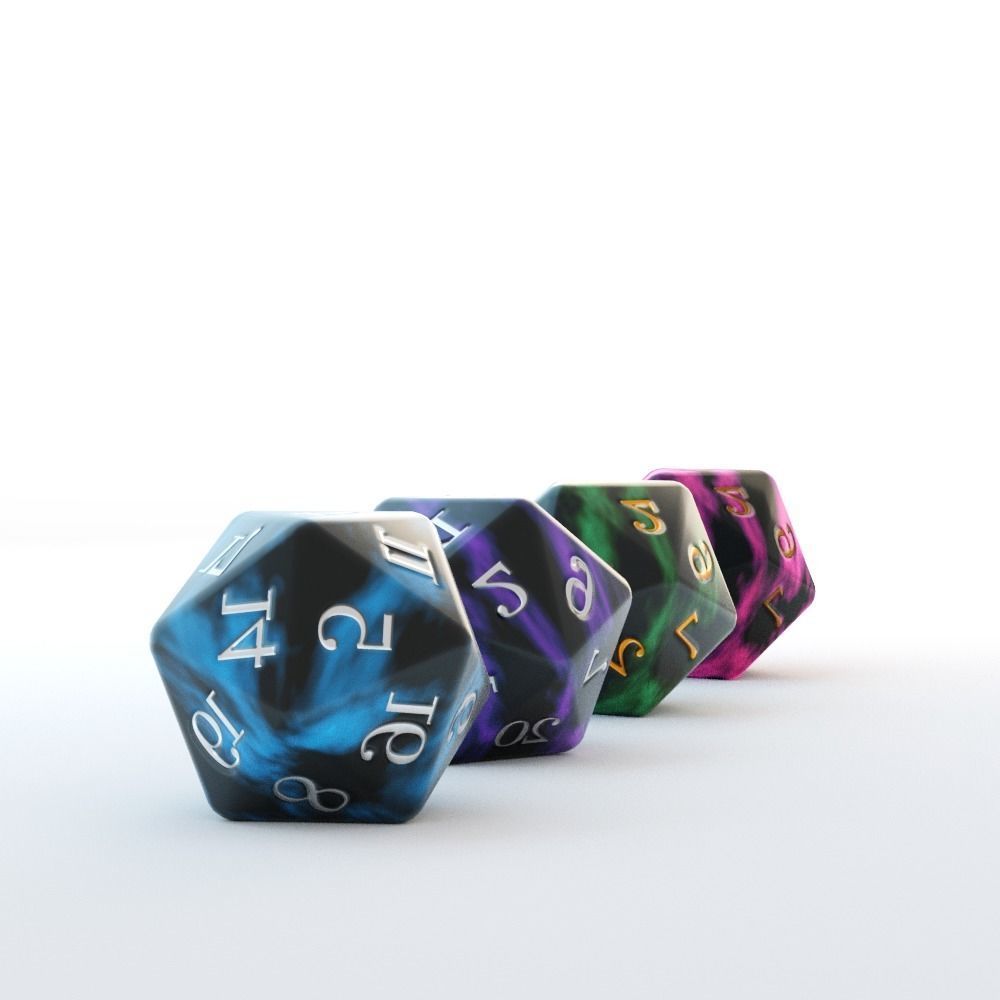 Classic D20 Dice Set Low-poly 3D model_1