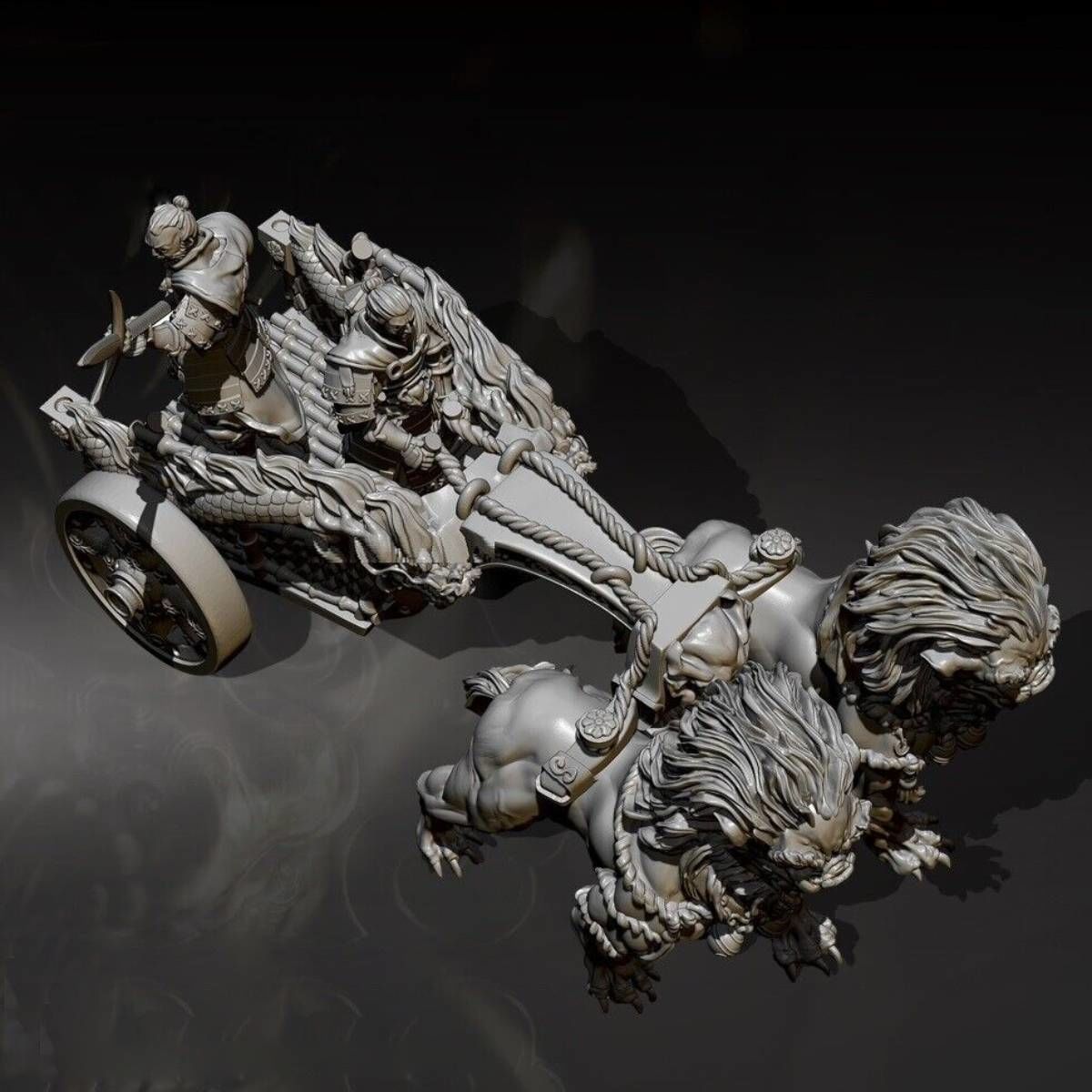 Miniature Chinese Emperor Mummy on a Chariot 3D print model_3