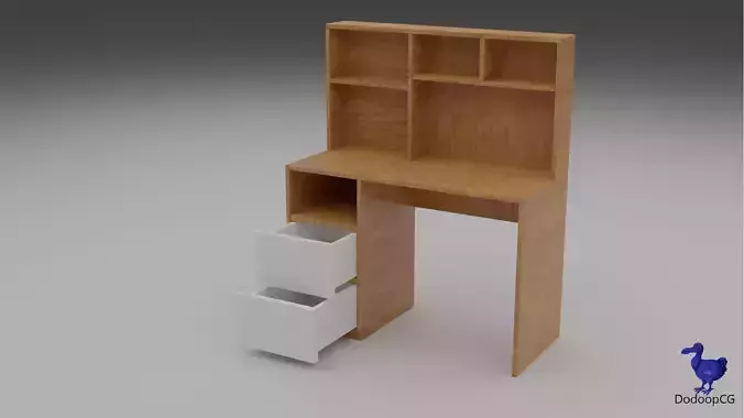 Wood cody Desk with Drawers - Game Ready Furniture Model