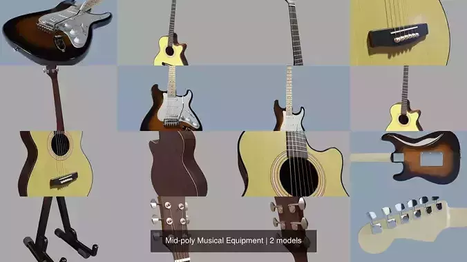 Mid-poly Musical Equipment 3D Model Collection