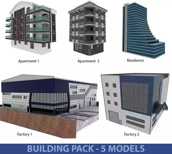 Building Pack - 5 Buildings of Residental and Industrial