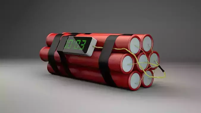 Ticking time bomb wired with TNT dynamite and digital clock Free 3D model
