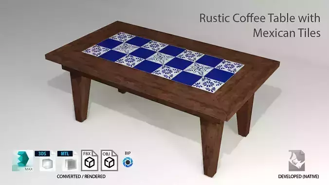 Rustic Coffee Table with Tiles