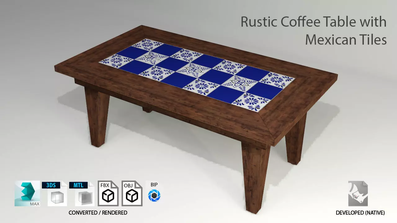 Rustic Coffee Table with Tiles 3D model
