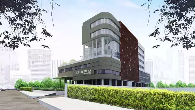 HOSPITAL 3D modern office building in middle of city