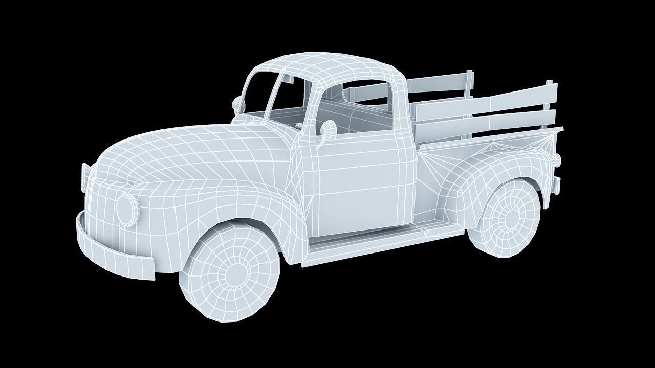 Classic farm pickup truck Low-poly 3D model_15