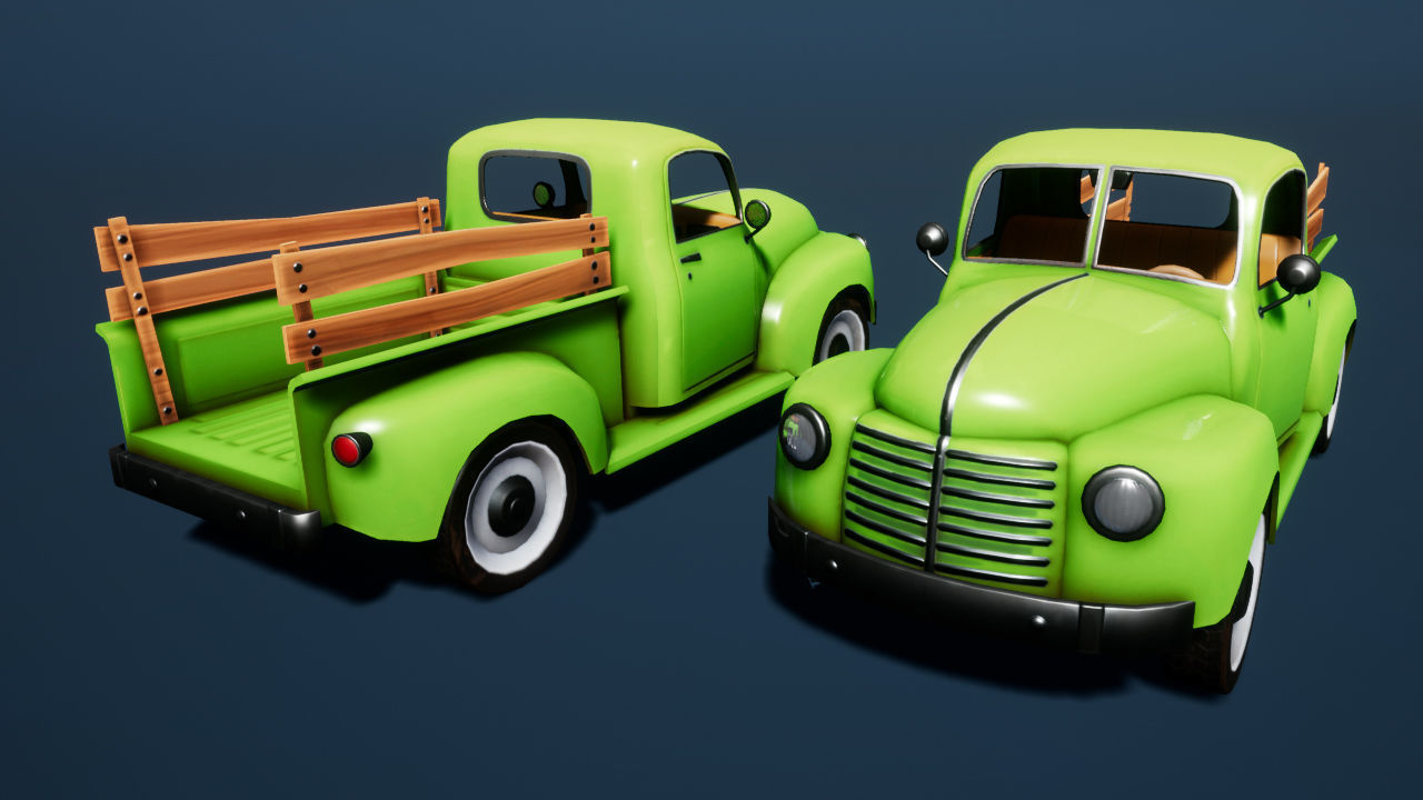 Classic farm pickup truck Low-poly 3D model_7