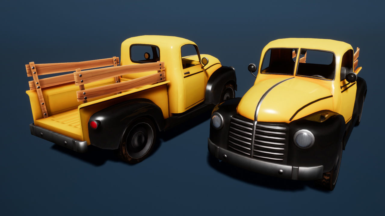 Classic farm pickup truck Low-poly 3D model_5