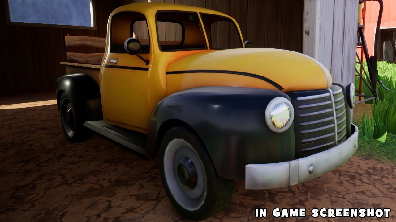 Classic farm pickup truck Low-poly 3D model_10