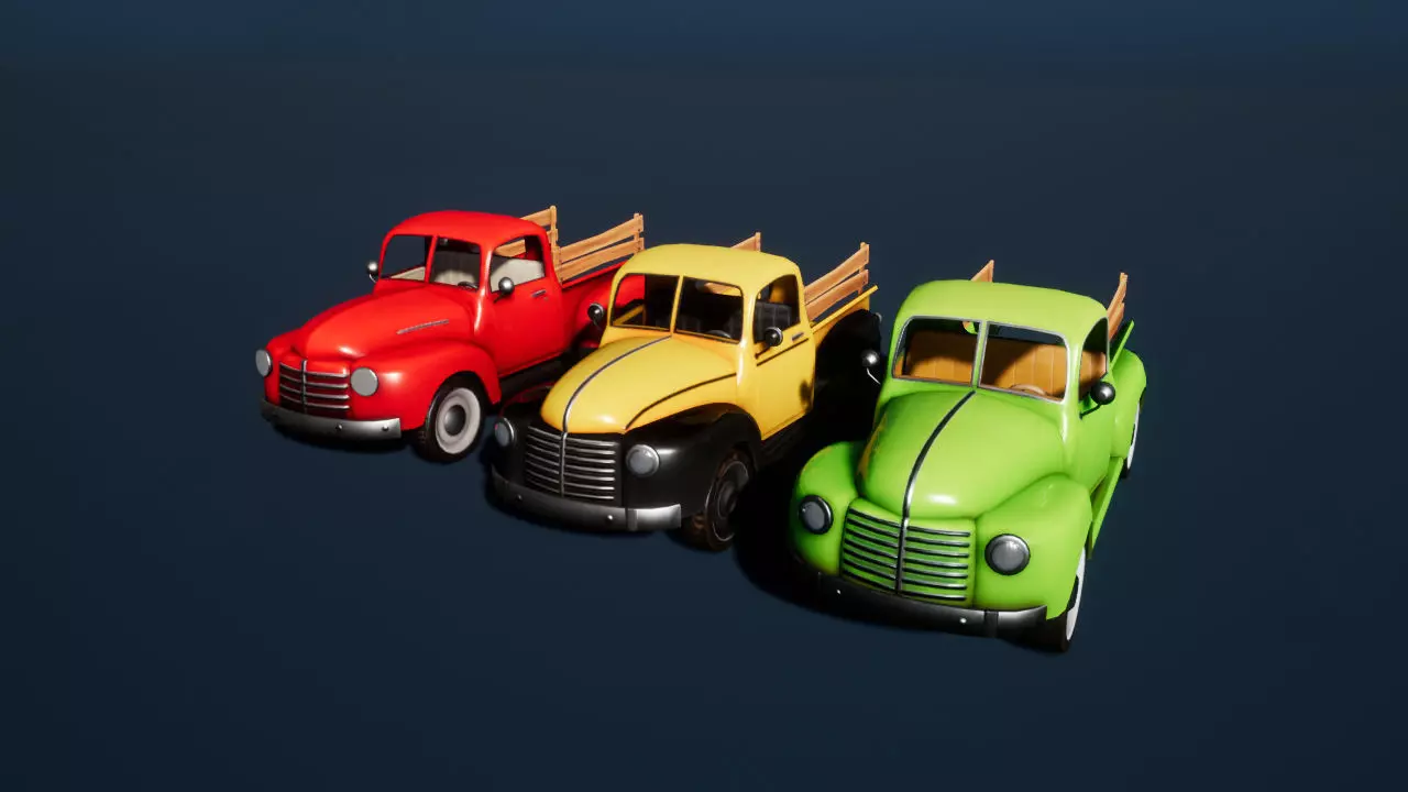 Classic farm pickup truck Low-poly 3D model_0