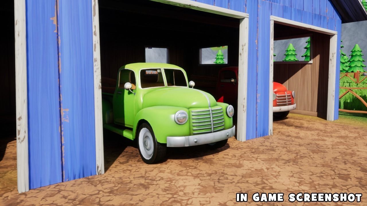 Classic farm pickup truck Low-poly 3D model_11