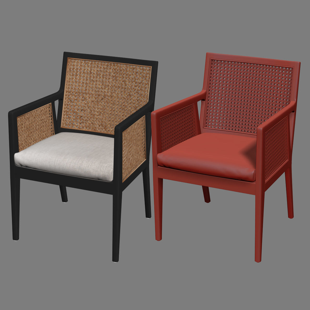 PB LISBON Cane Dining Chair and Armchair 3D model_5