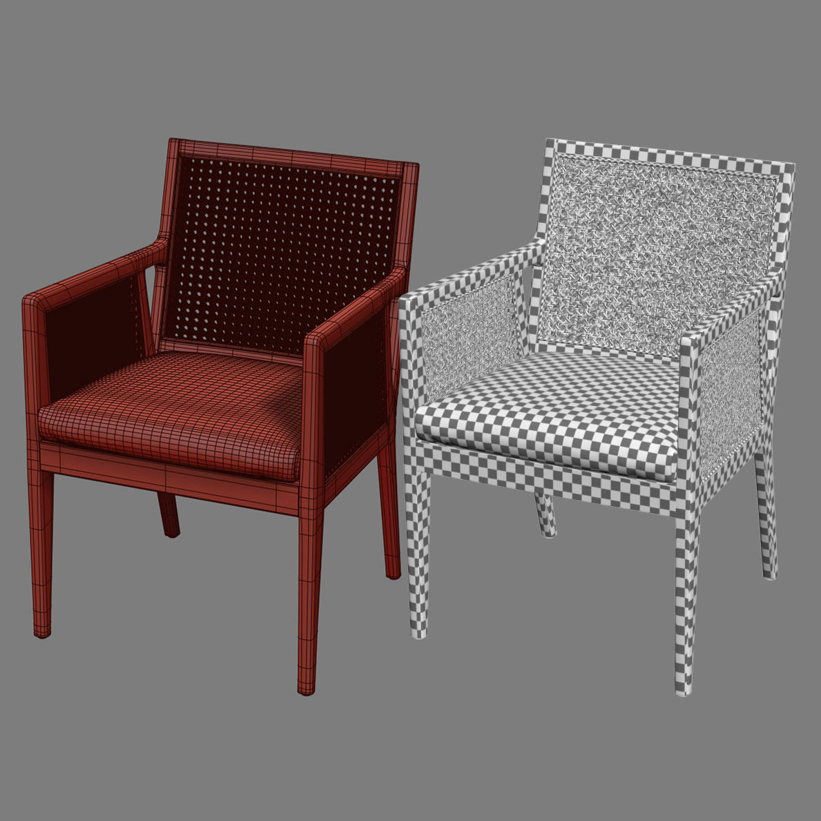 PB LISBON Cane Dining Chair and Armchair 3D model_6