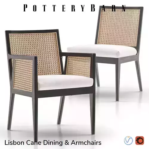 PB LISBON Cane Dining Chair and Armchair 3D model