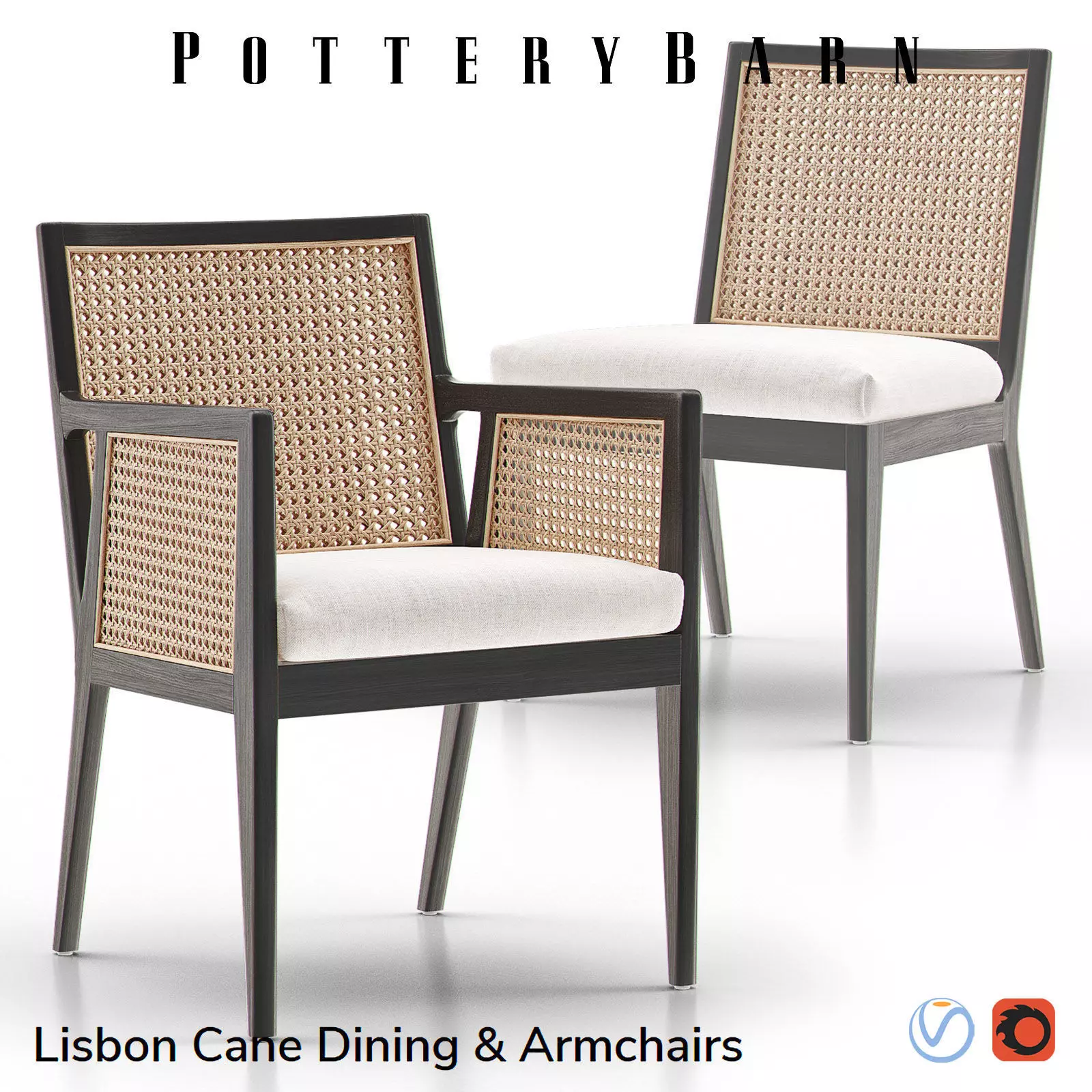 PB LISBON Cane Dining Chair and Armchair 3D model_0