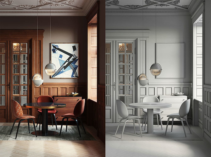 Vintage room by Gubi interior scene 3D model 5