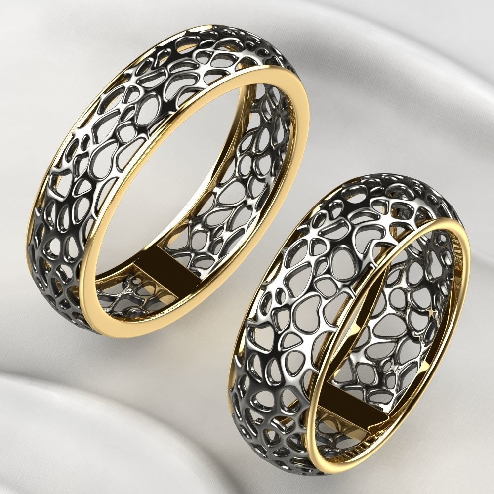 Voronoi Style Wedding Rings 3D print model_3