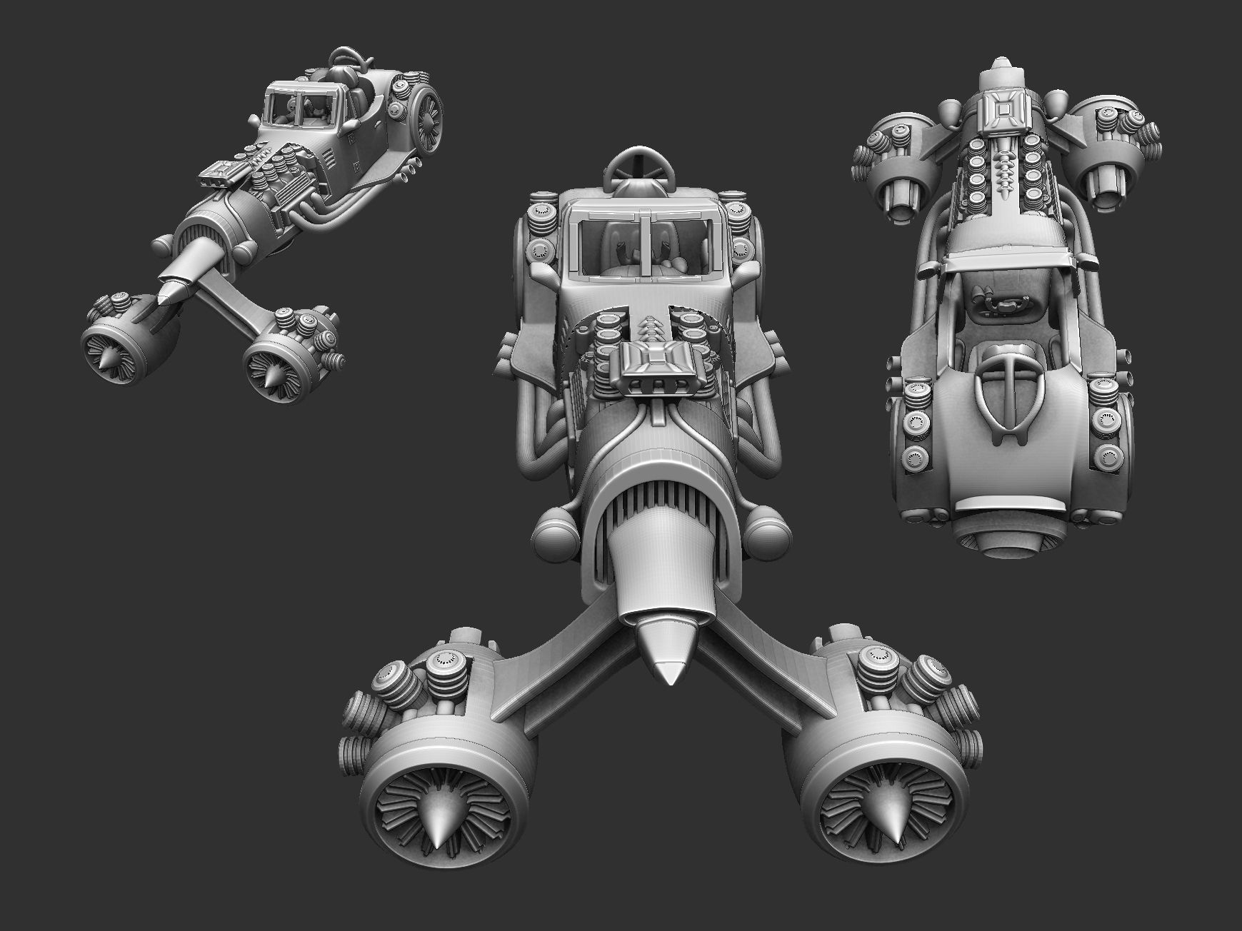 Futuristic car in retro style 3D print model_4