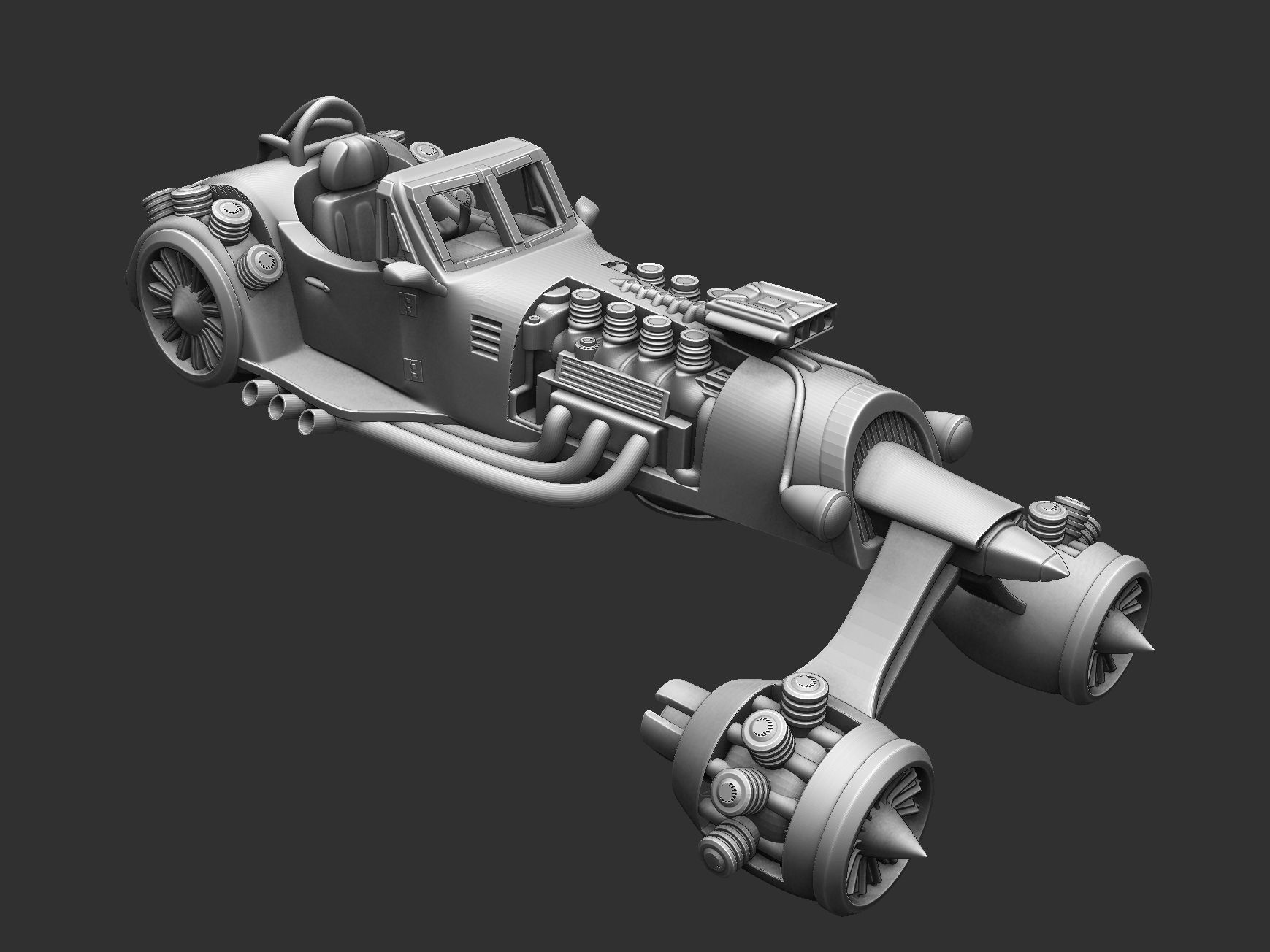 Futuristic car in retro style 3D print model_1