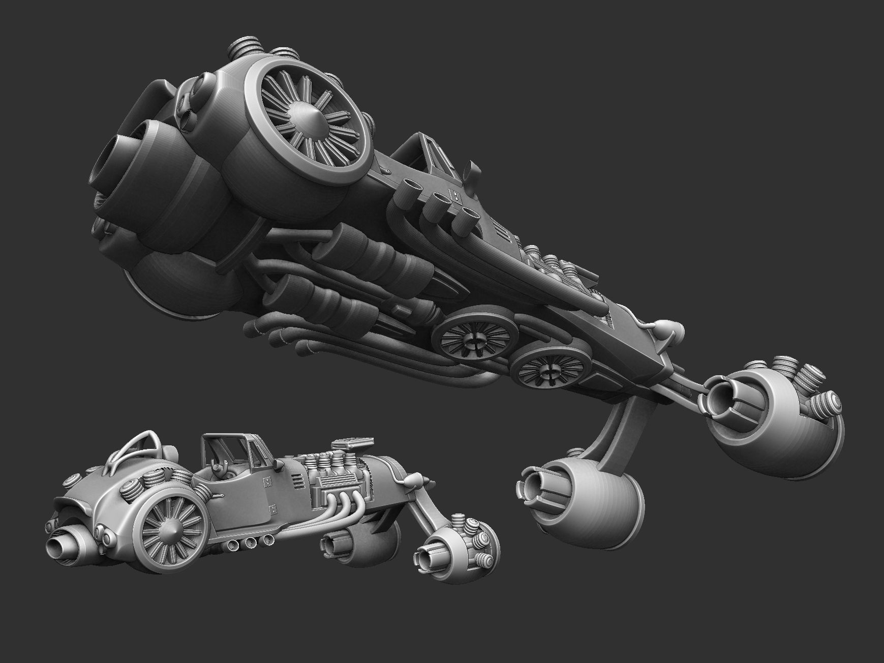 Futuristic car in retro style 3D print model_3