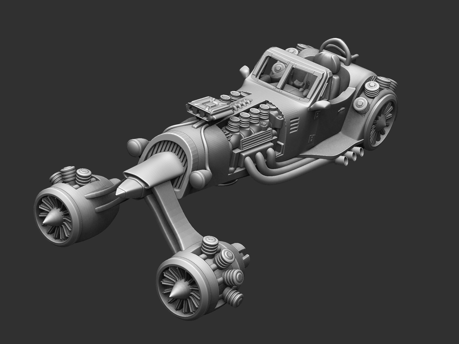 Futuristic car in retro style 3D print model_2