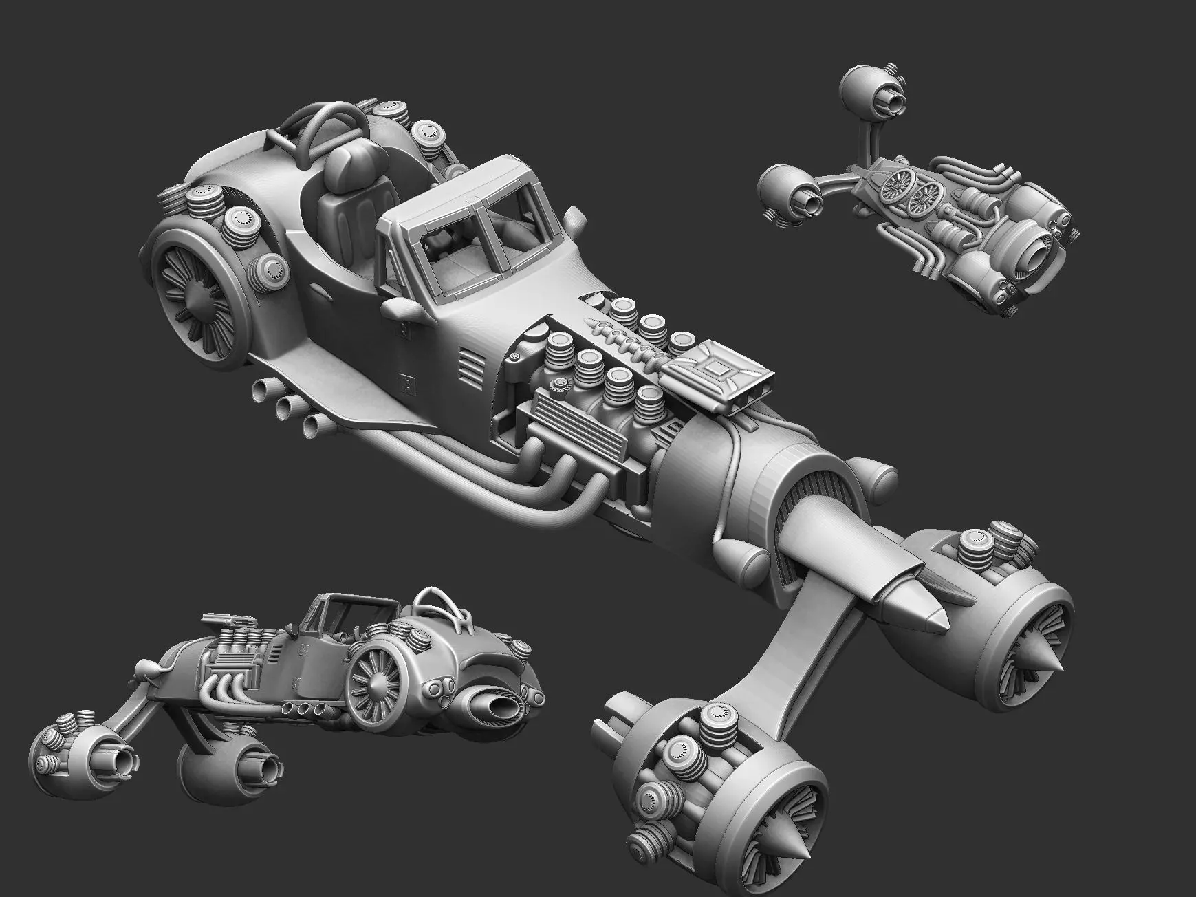 Futuristic car in retro style 3D print model_0