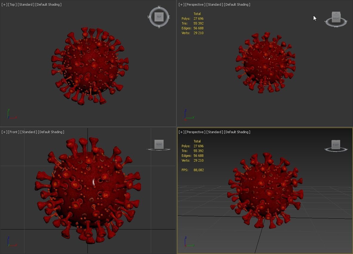 3D Coronavirus SARS-CoV-2 - Red Low-poly 3D model_13