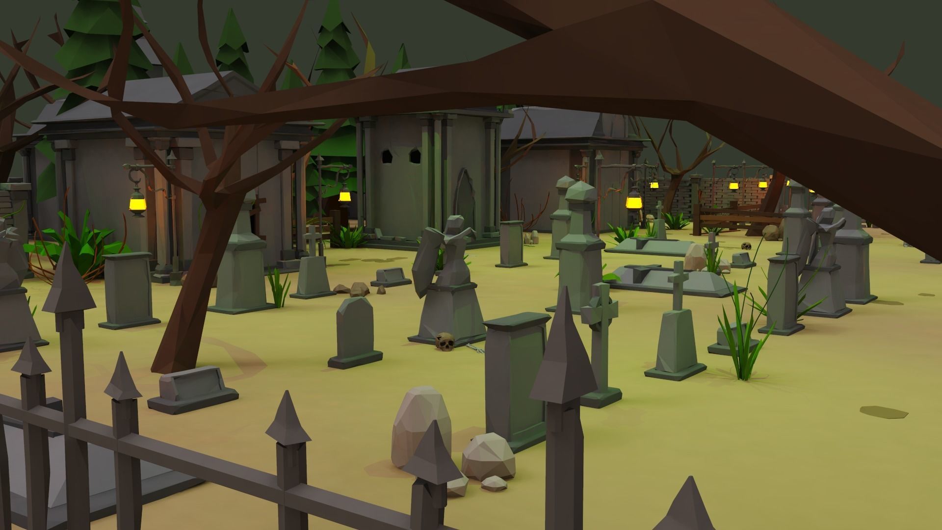 Haunted Graveyard Pack - 54 Assets Low-poly 3D model_2
