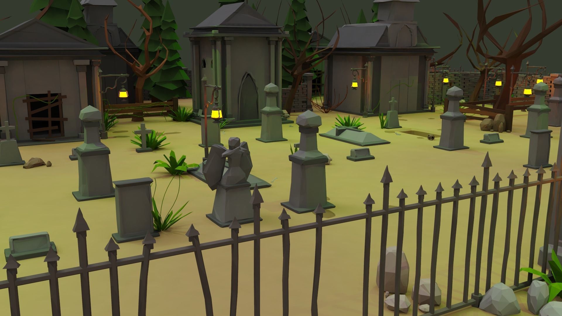 Haunted Graveyard Pack - 54 Assets Low-poly 3D model_4