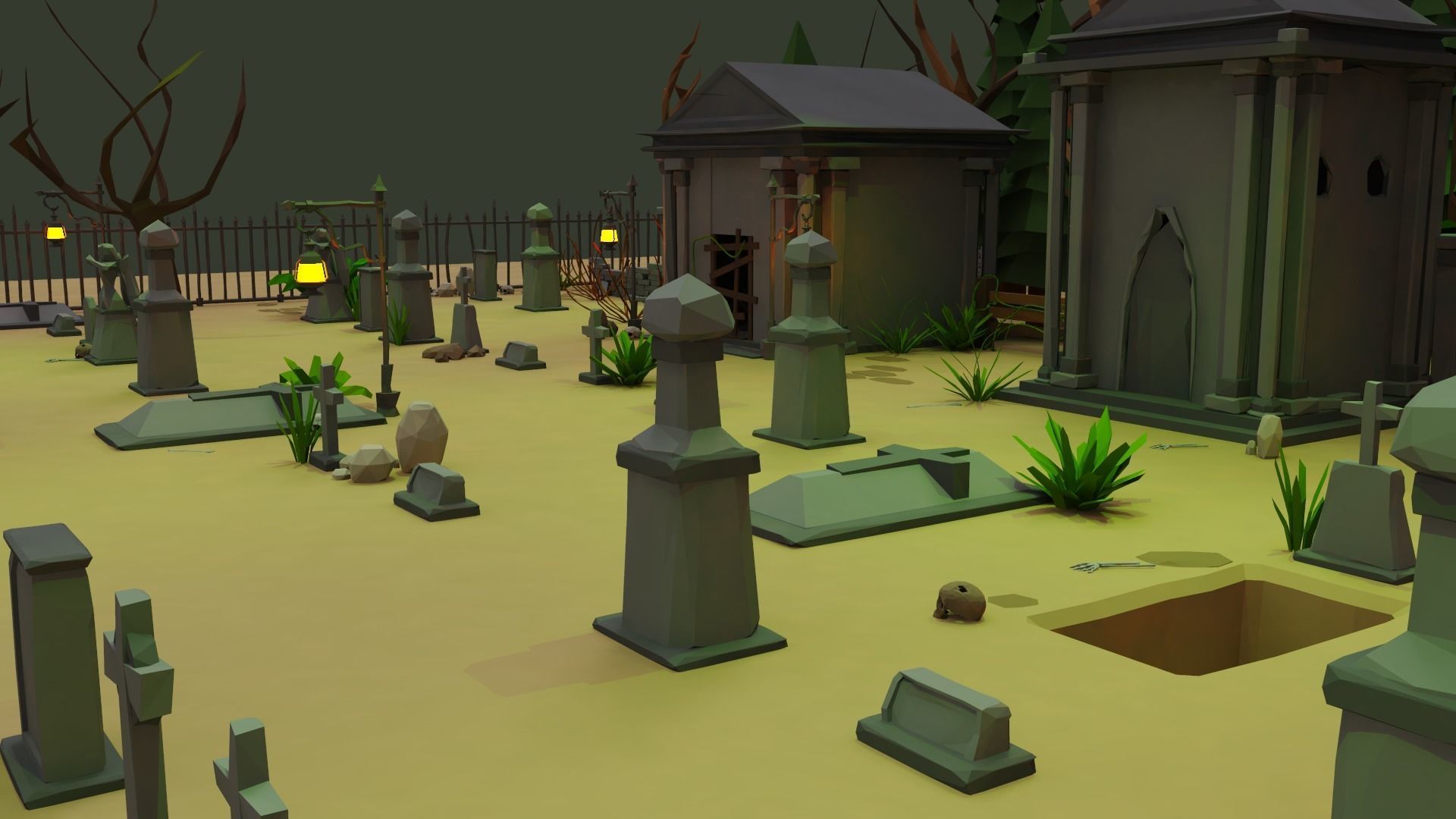 Haunted Graveyard Pack - 54 Assets Low-poly 3D model_6
