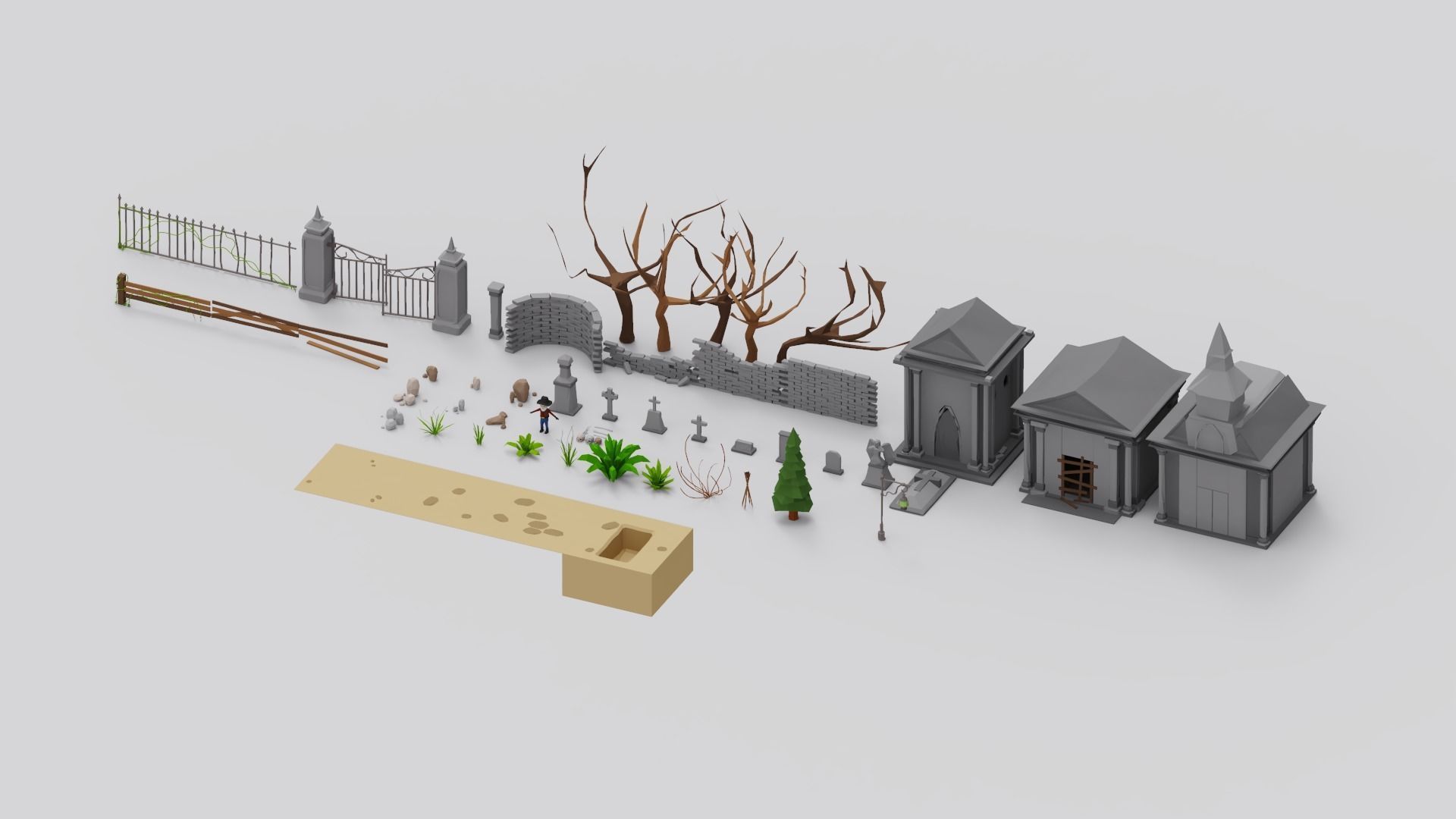 Haunted Graveyard Pack - 54 Assets Low-poly 3D model_8