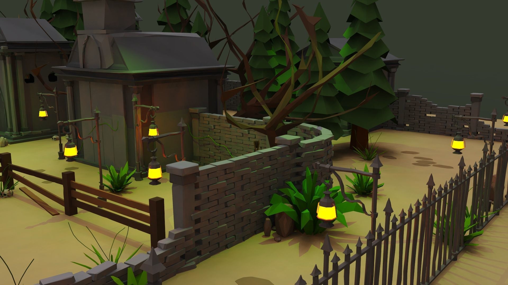 Haunted Graveyard Pack - 54 Assets Low-poly 3D model_3