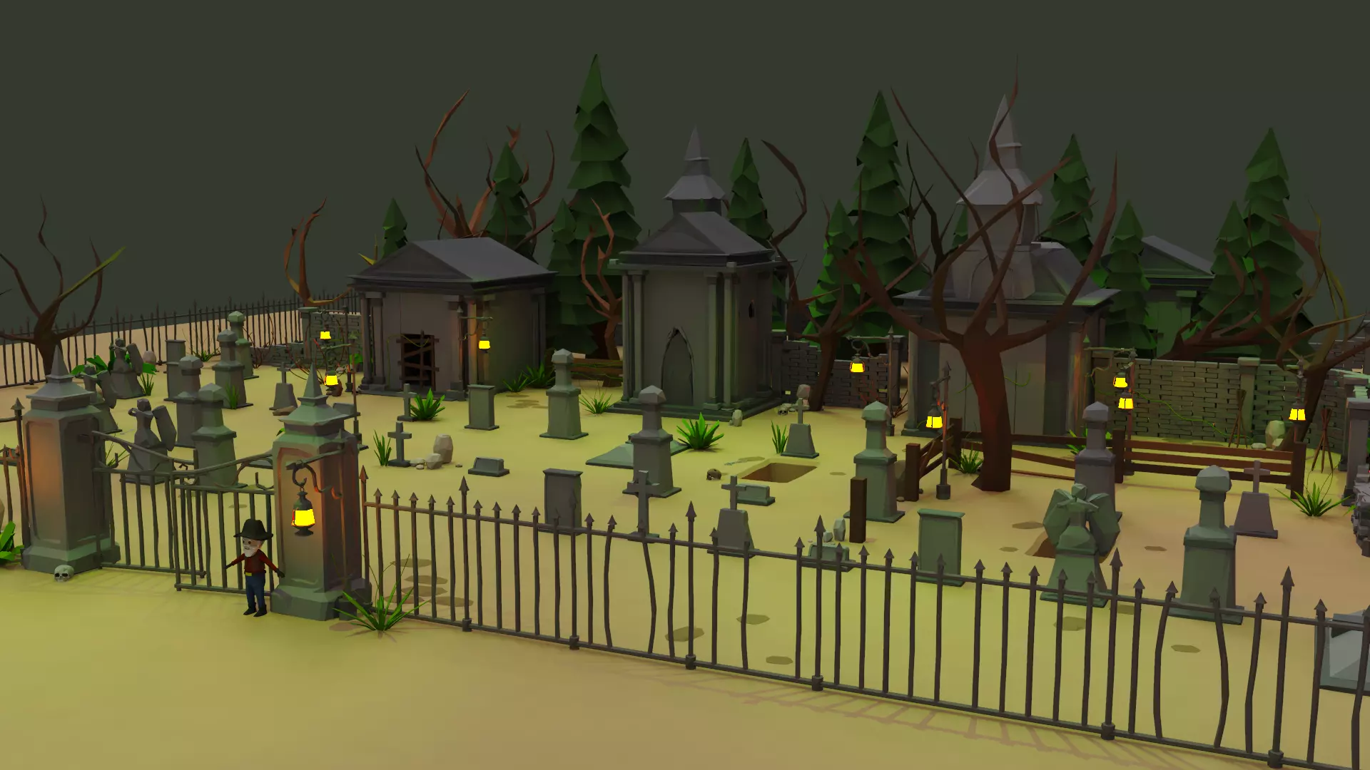 Haunted Graveyard Pack - 54 Assets Low-poly 3D model_0
