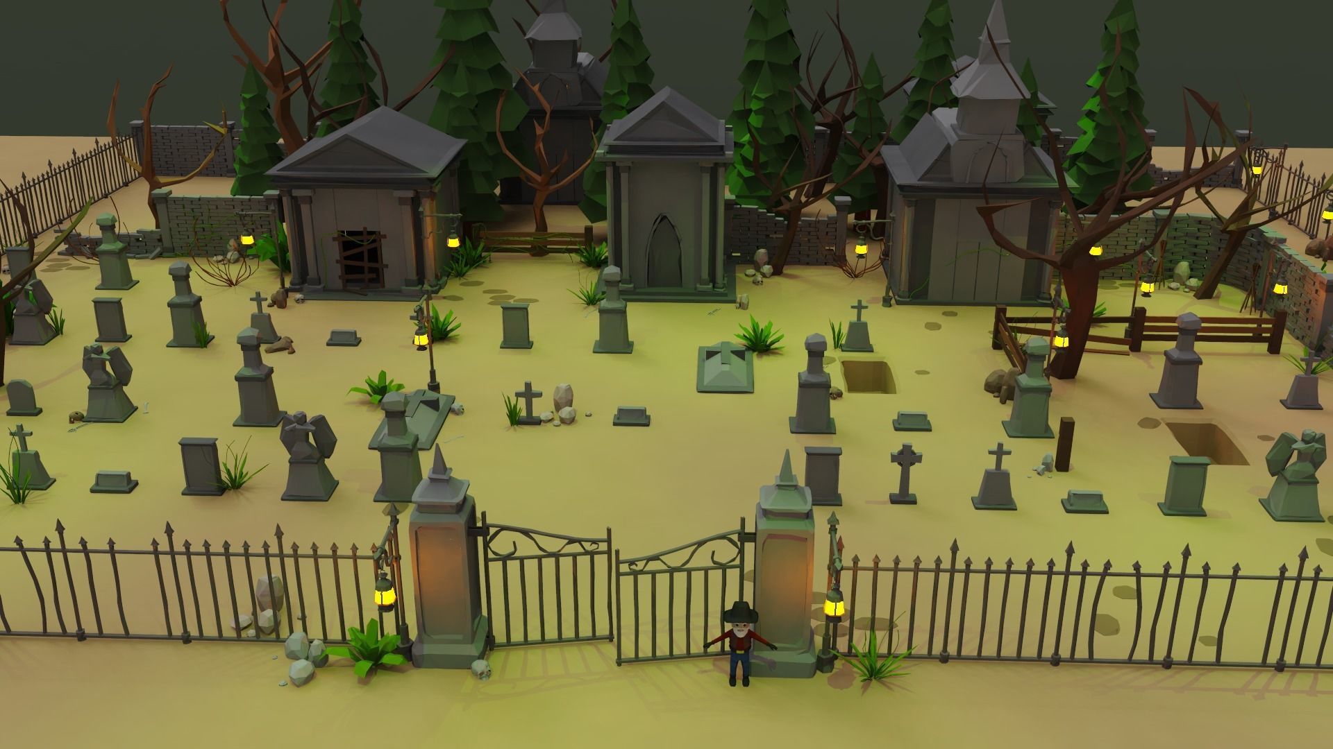 Haunted Graveyard Pack - 54 Assets Low-poly 3D model_1