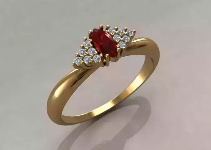 Ring with navette and diamonds
