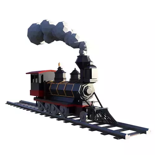 Low Poly Train steam locomotive with smoke Low-poly 3D model