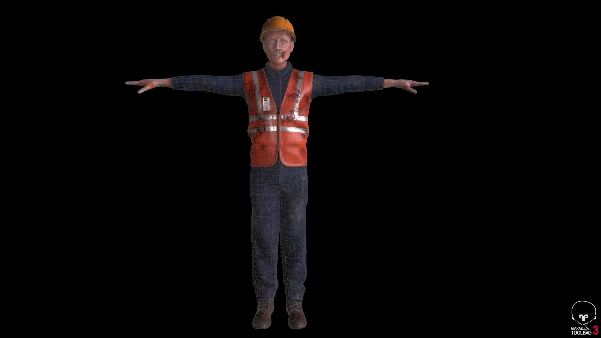 Zombie Worker Low-poly 3D model_10