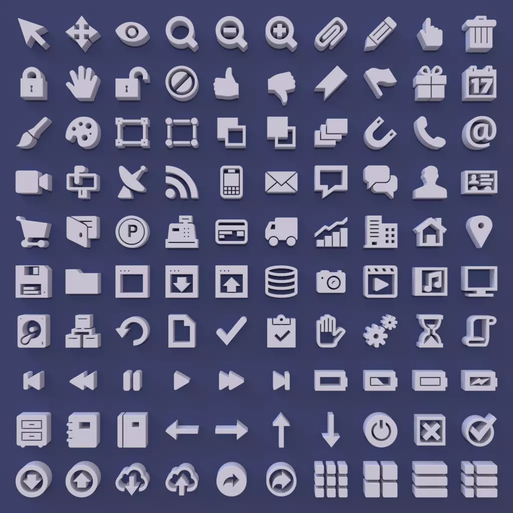100 User Interface Icons Low-poly 3D model_0
