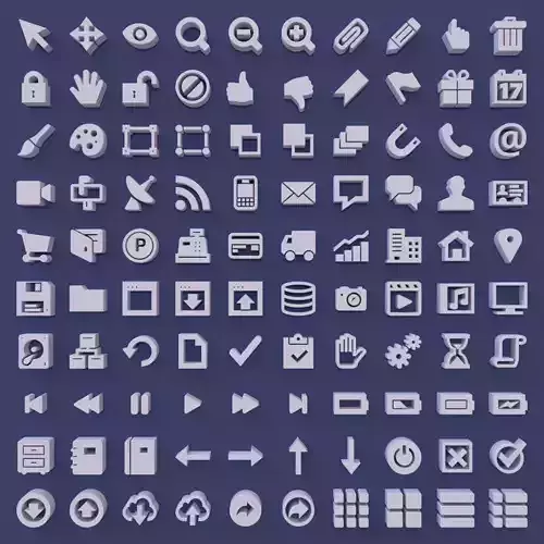 100 User Interface Icons Low-poly 3D model