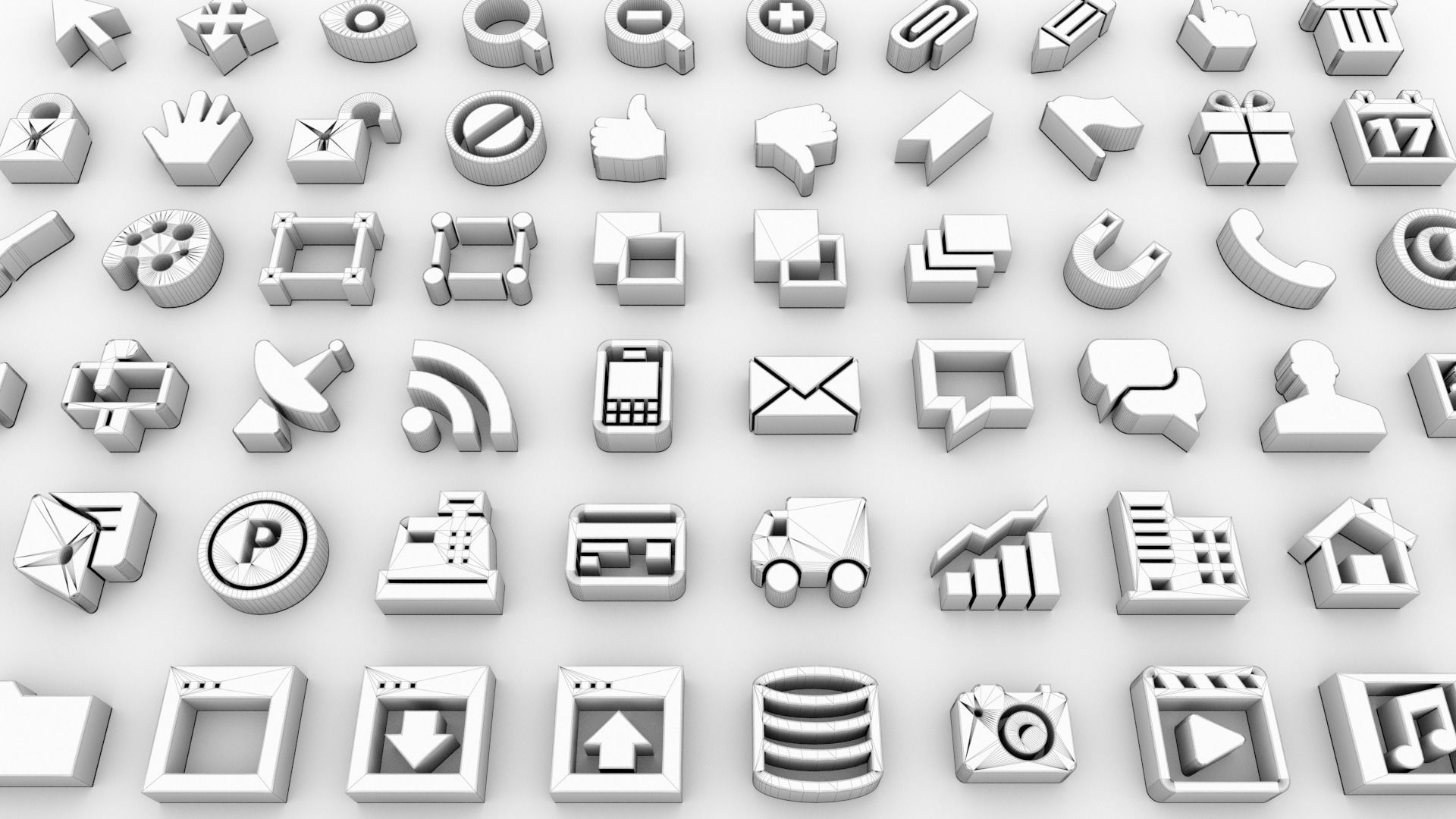 100 User Interface Icons Low-poly 3D model_10