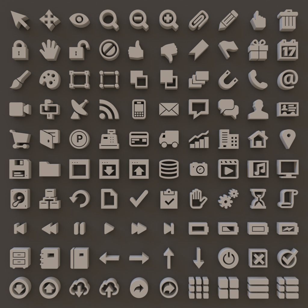 100 User Interface Icons Low-poly 3D model_3