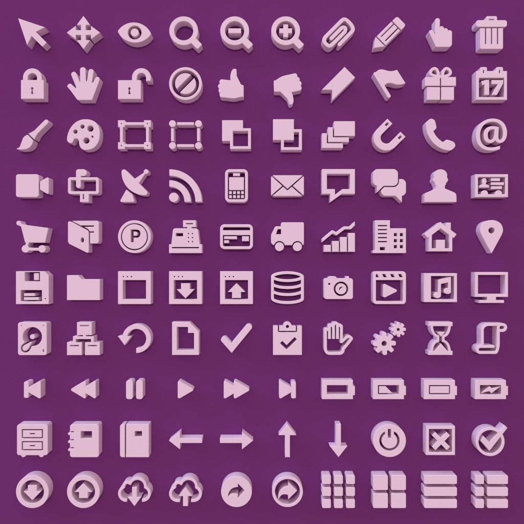 100 User Interface Icons Low-poly 3D model_4
