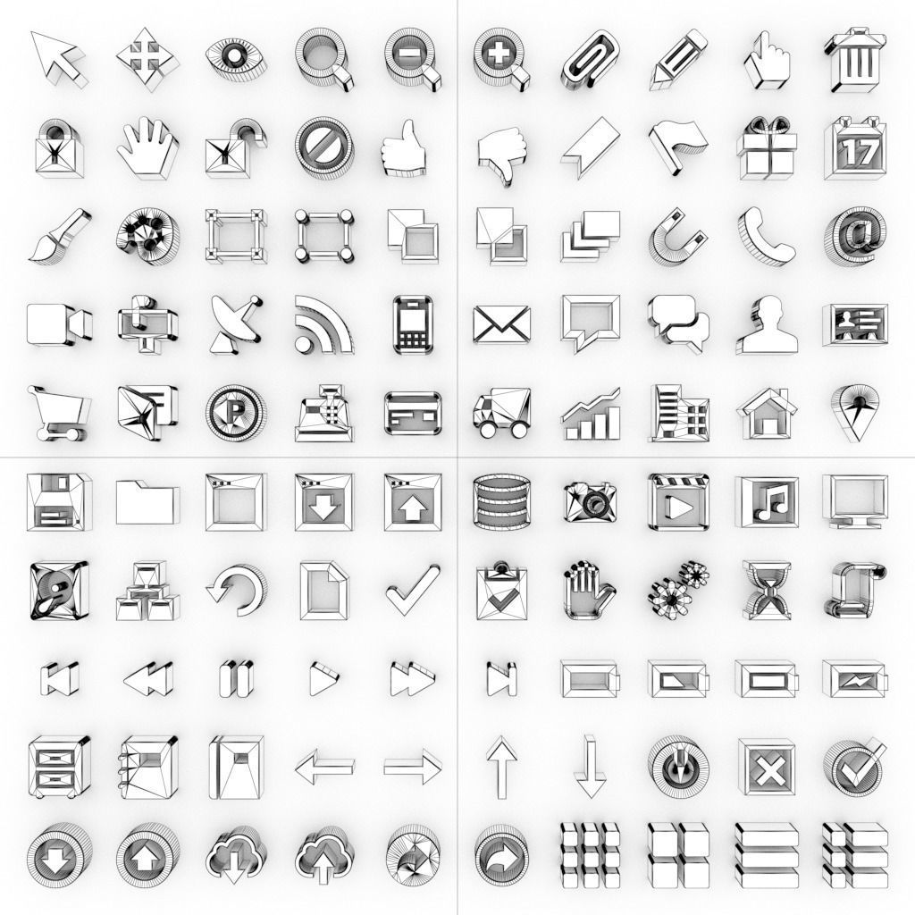 100 User Interface Icons Low-poly 3D model_5