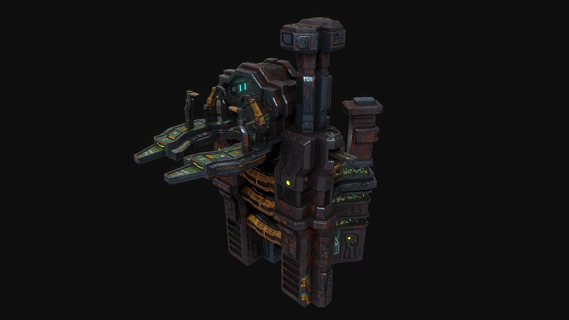 Low poly sci fi dock building environment asset Low-poly 3D model_1