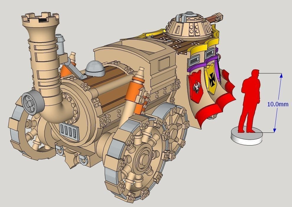 10mm Imperious Heavy Tri-Gun Steam-Tank 3D print model_1