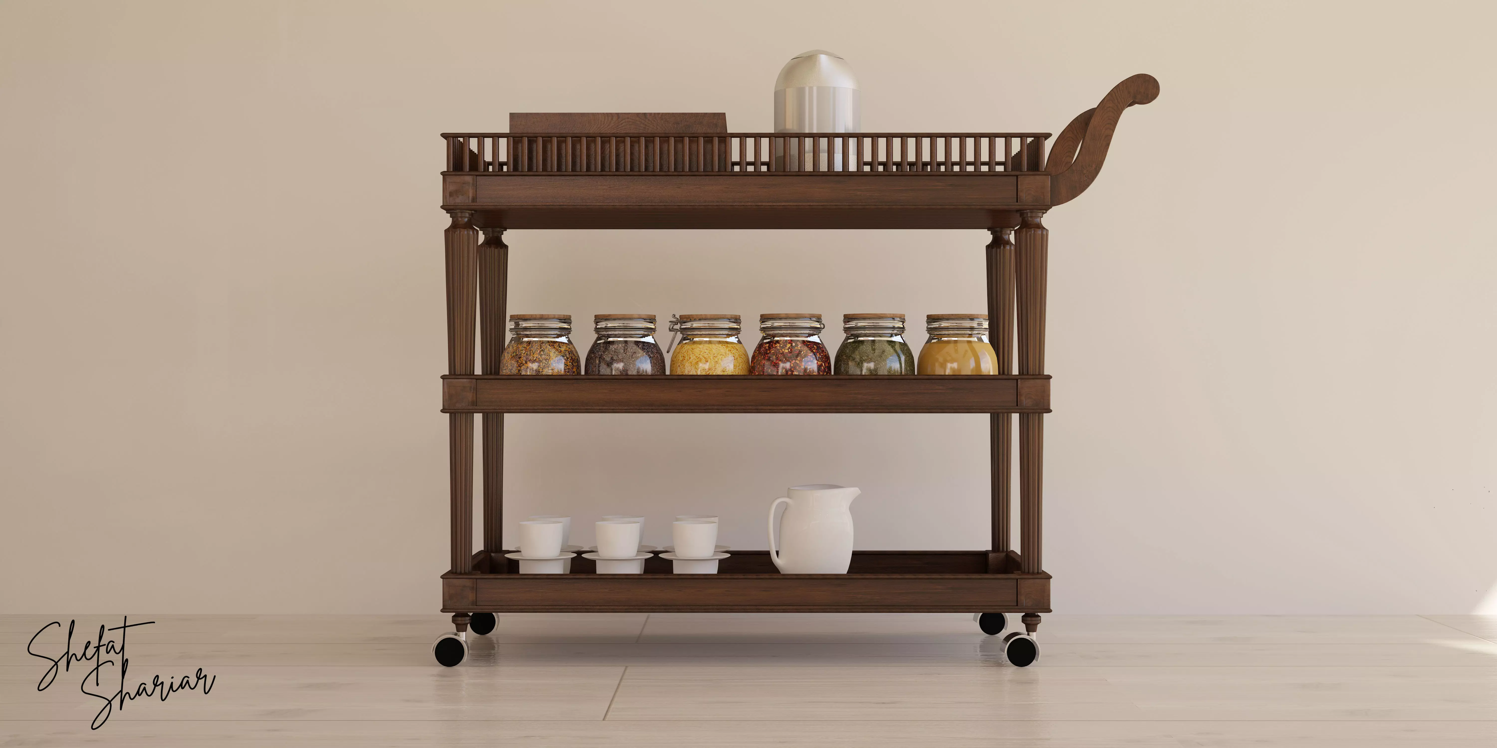Wooden Serving Trolley 3D model