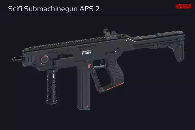 Scifi Submachinegun APS 2 Low-poly 3D model