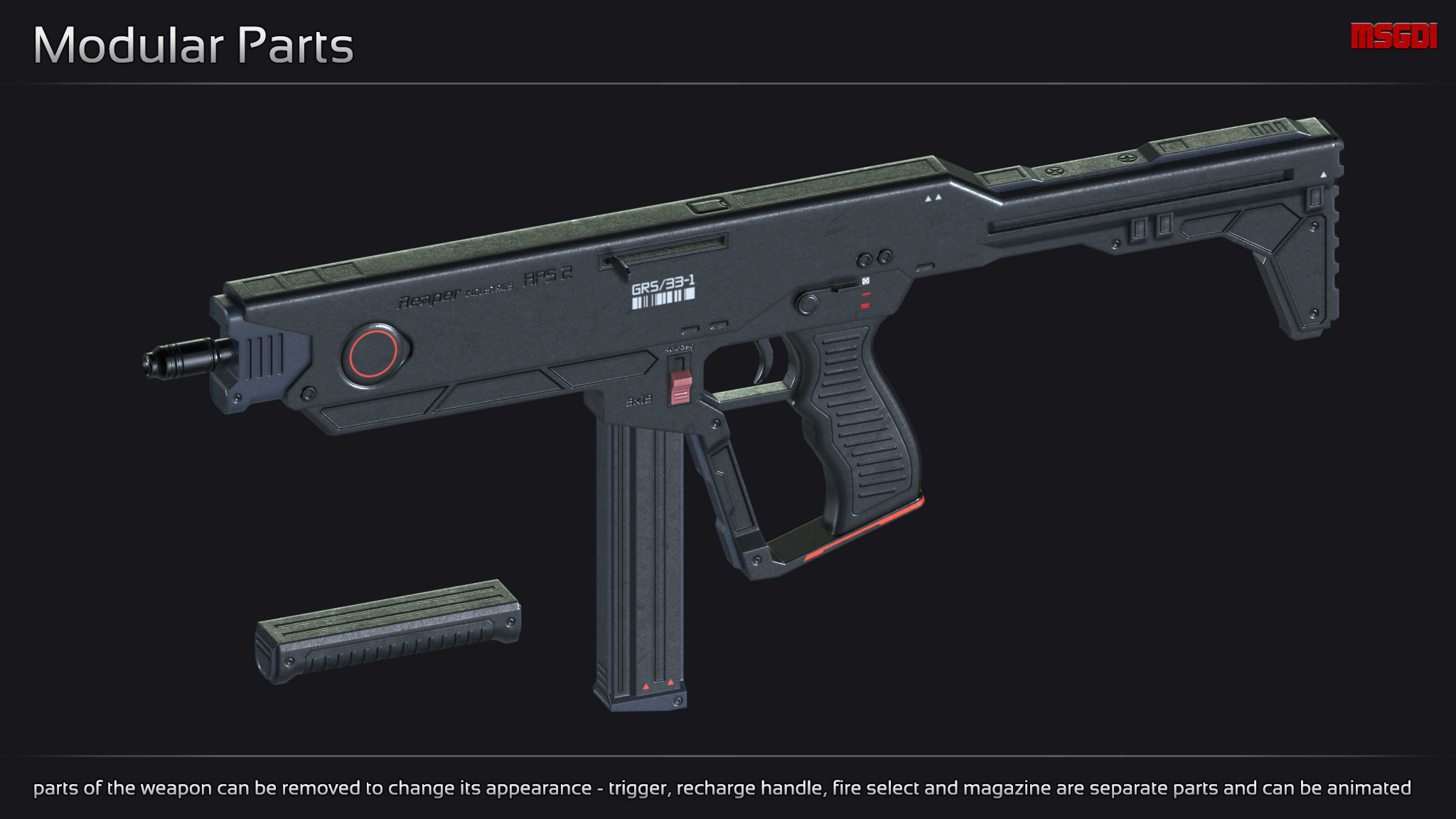 Scifi Submachinegun APS 2 Low-poly 3D model_2