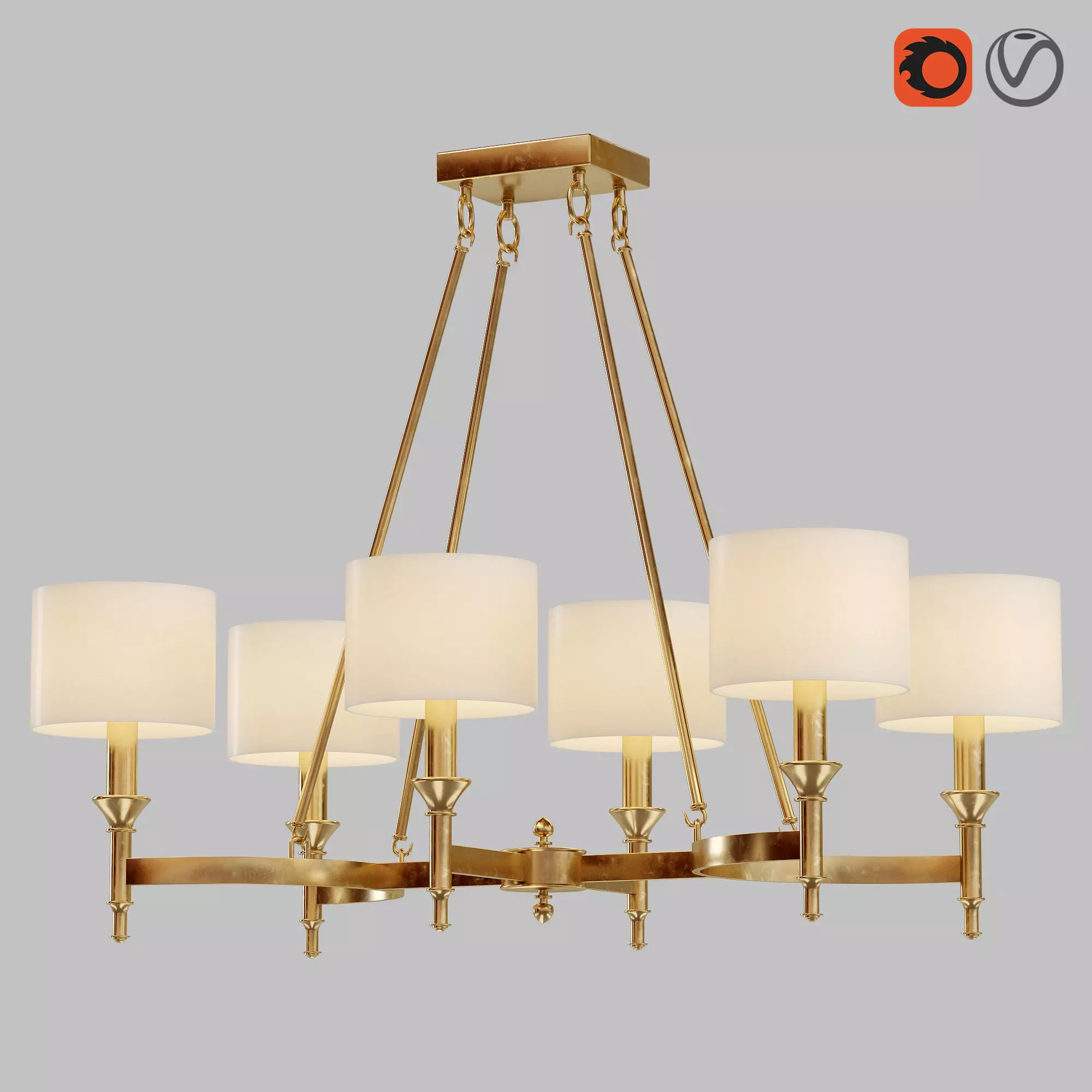 Light-14 brass chandelier with shades 3D model_0