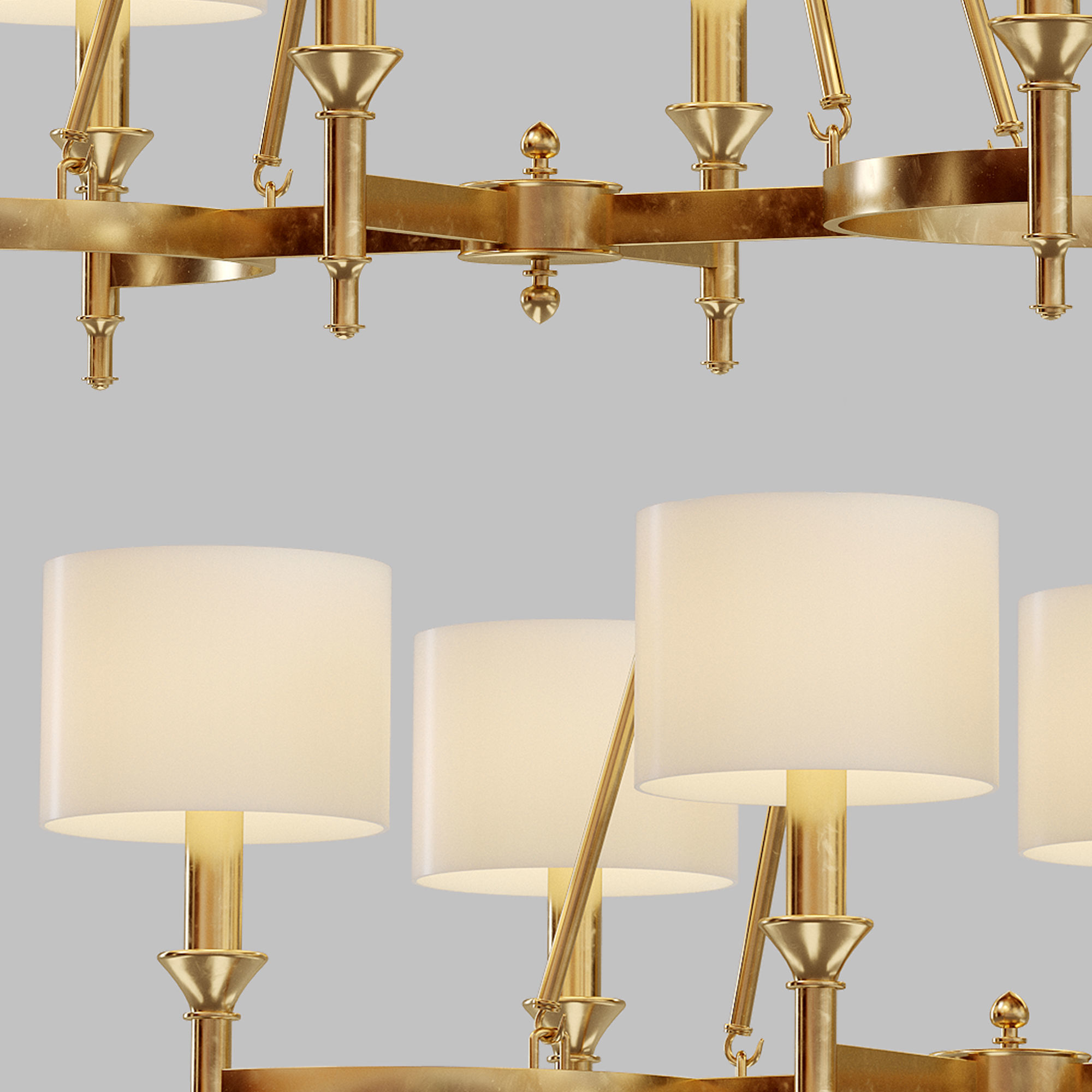 Light-14 brass chandelier with shades 3D model_2